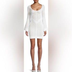 NWT Just Cavalli White Textured Lace Dress with Bell Sleeves size XS - RARE